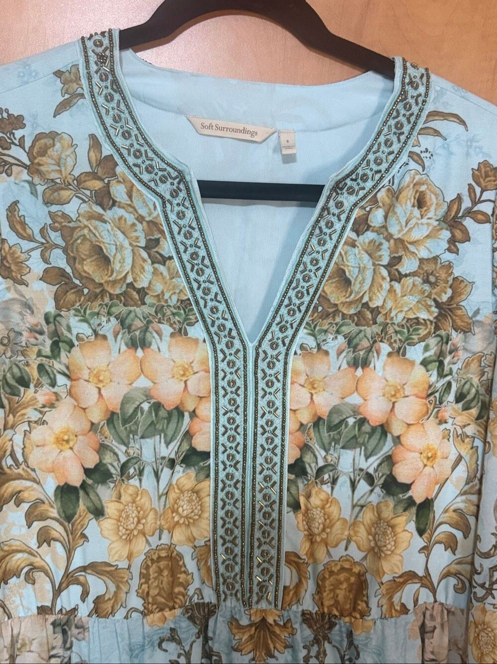 Soft Surroundings Baroque Maxi Dress Tiered Floral Lined Beaded Size Small - Picture 3 of 8